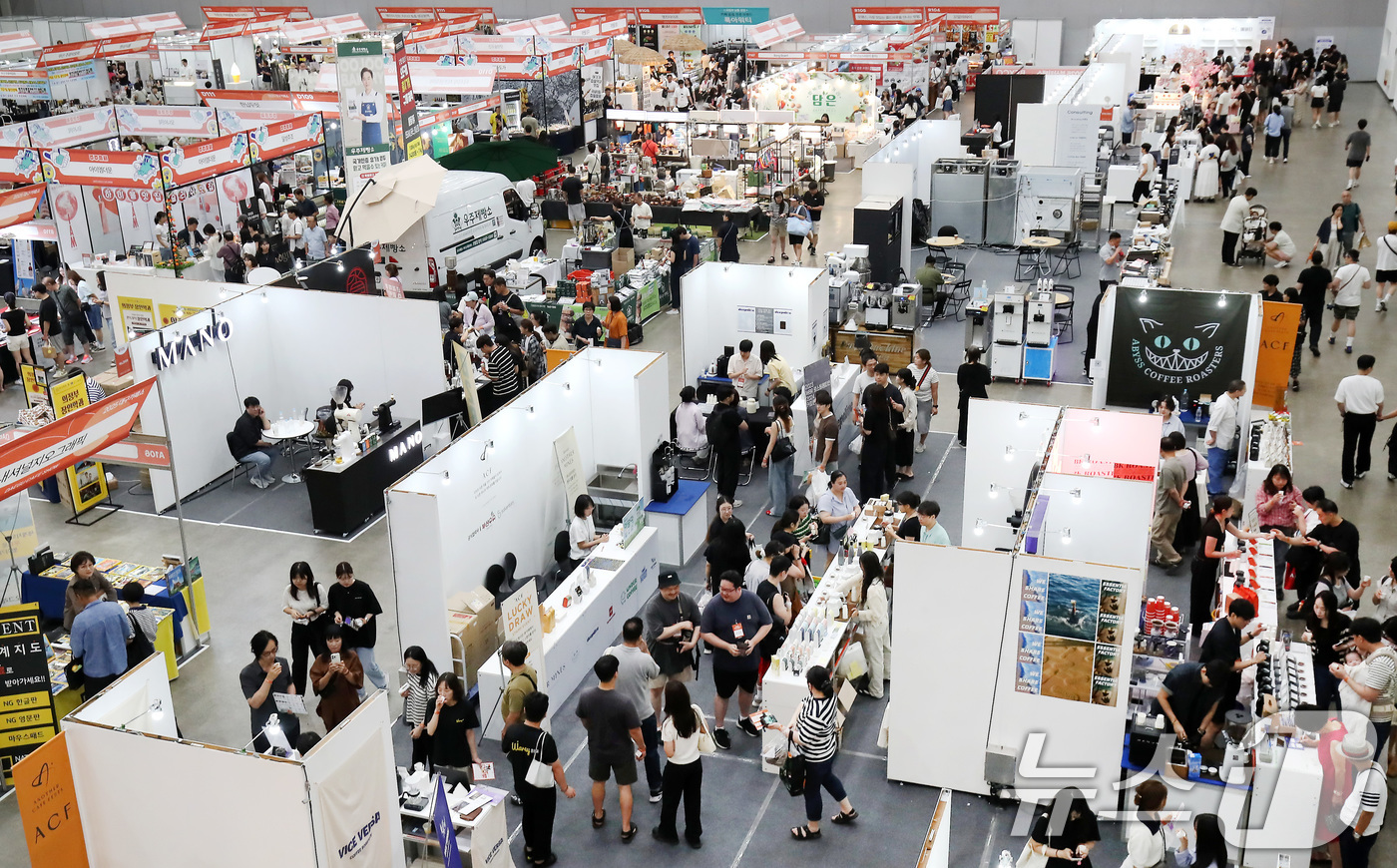 (대구=뉴스1) 공정식 기자 = 13일 대구 북구 엑스코(EXCO)에서 열린 '2025 대구 카페쇼'가 커피산업의 최신 흐름과 다양한 커피 및 카페 용품을 살펴보는 시민들로 붐비고 …