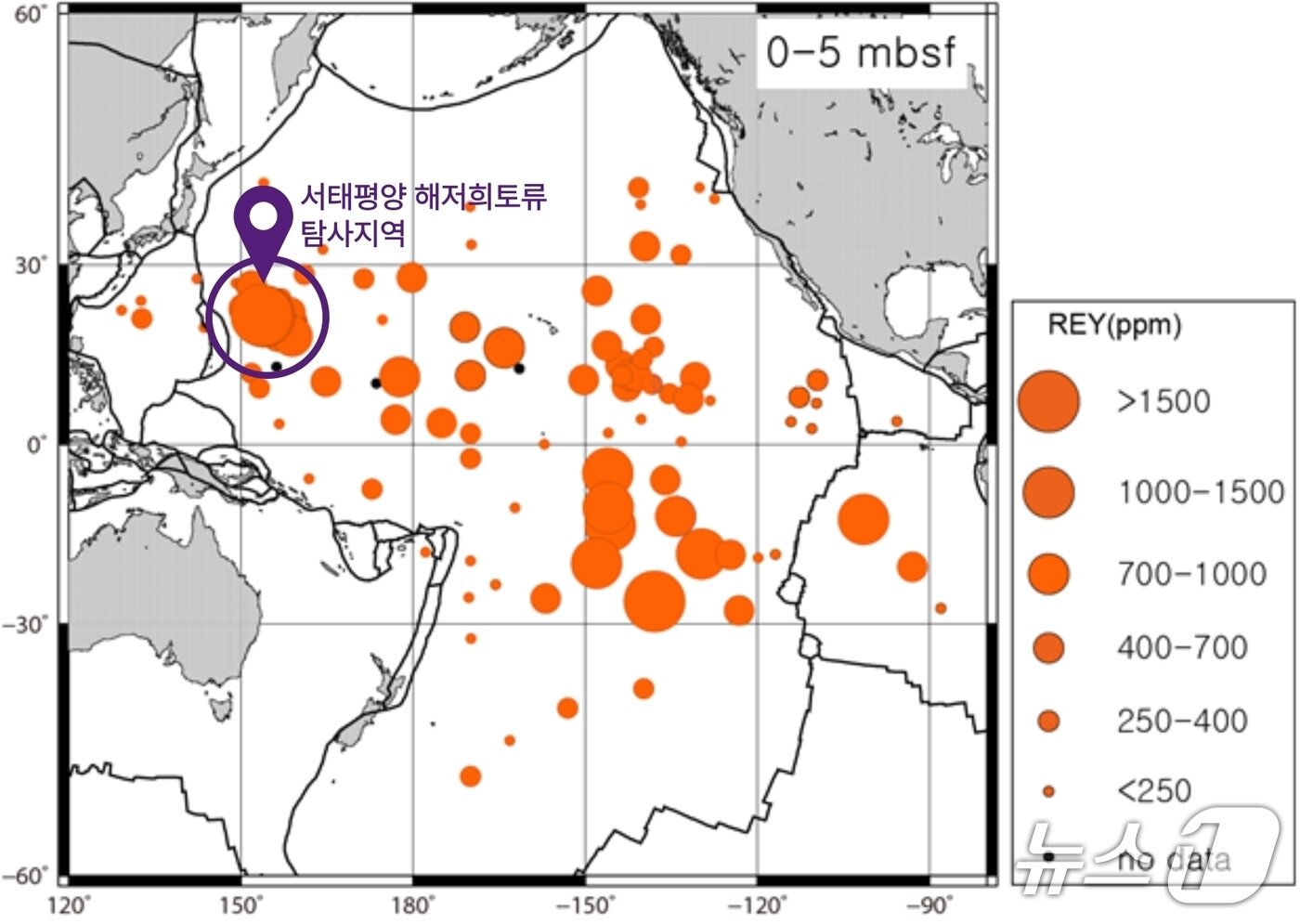 본문 이미지 - 태평양 159개 해역에서 확보한 해저 희토류 농도 분포 지도&#40;지질연 제공&#41; /뉴스1
