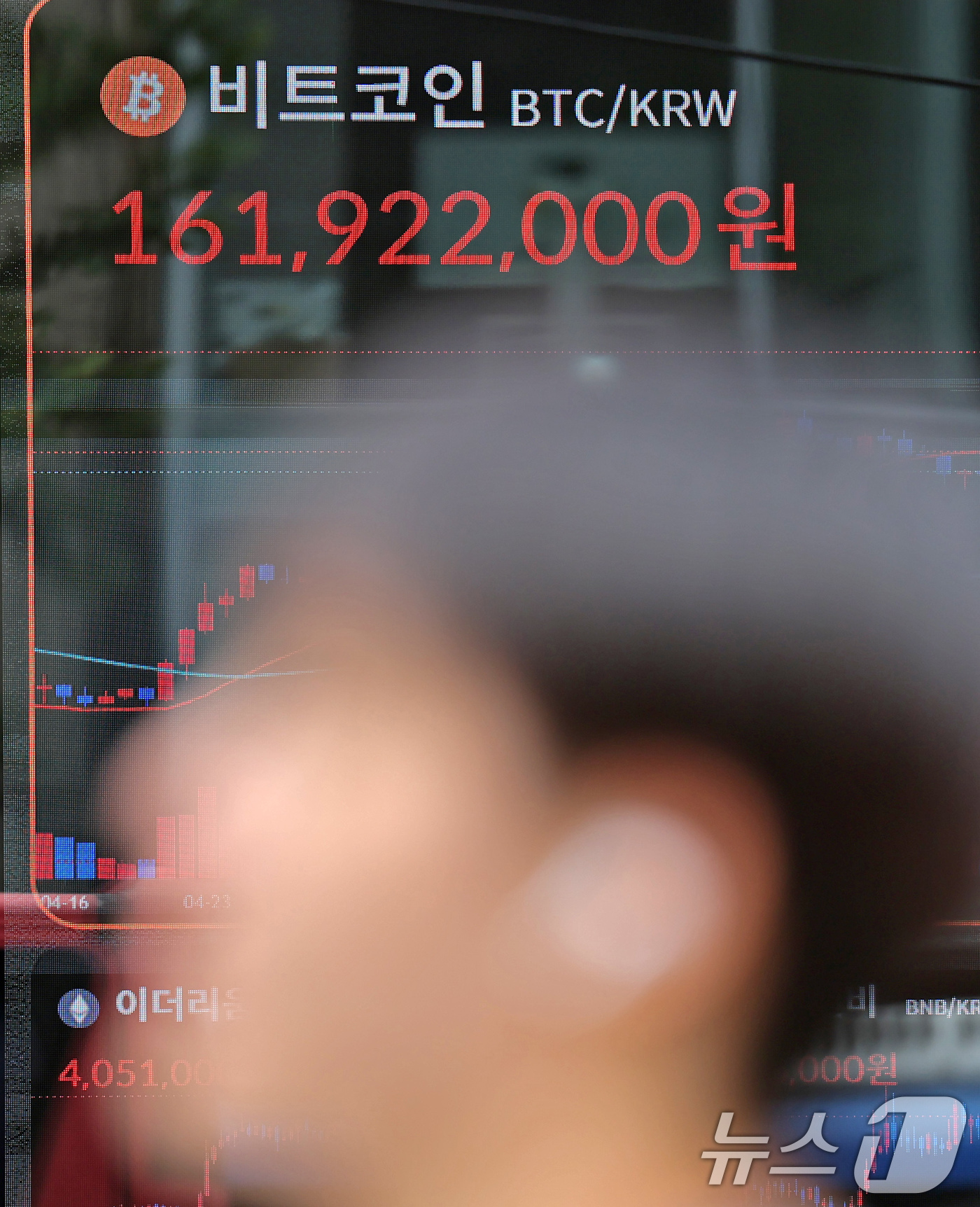 (서울=뉴스1) 장수영 기자 = 14일 오전 서울 서초구 빗썸라운지 전광판에 비트코인 가격이 표시되고 있다.'암호화폐 주간'을 맞아 비트코인이 신고가를 작성한 가운데 가상자산이 일 …