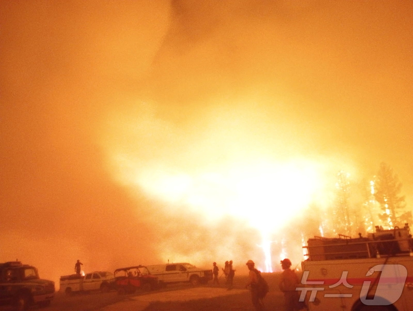 (애리조나 로이터=뉴스1) 윤다정 기자 = 13일(현지시간) 미국 애리조나주 그랜드 캐니언에서 발생한 '드래건 브라보' 산불 현장에 소방대원들이 배치돼 있다. (미 국립공원관리청 …