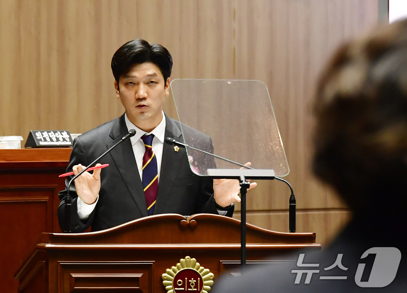 (광주=뉴스1) 박준배 기자 = 이명노 광주시의원이 14일 시의회 임시회 2차 본회의에서 시정 질문을 하고 있다.(광주시 제공. 재판매 및 DB 금지) 2025.7.14/뉴스1