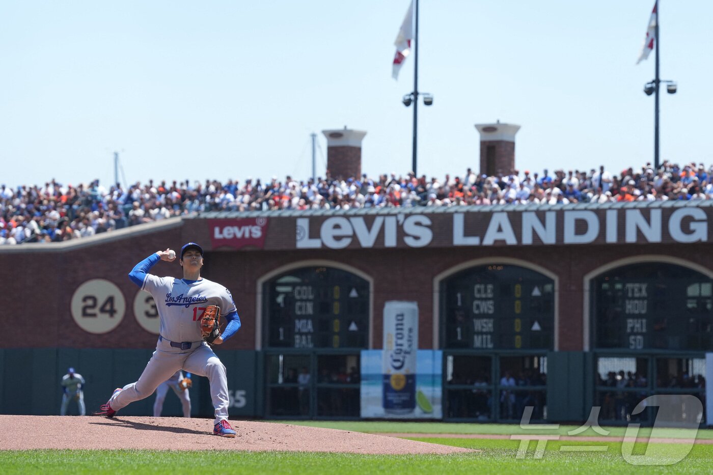 본문 이미지 - 투구하는 LA 다저스 오타니 쇼헤이. ⓒ 로이터=뉴스1