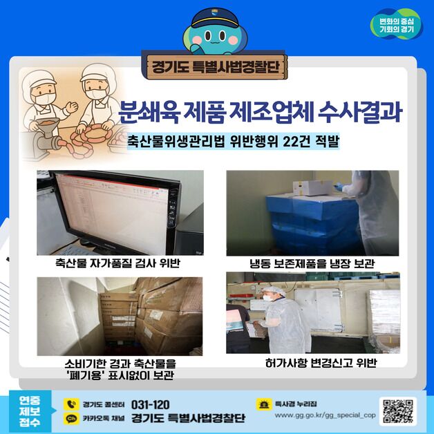 경기도, 분쇄육 제품 제조업체 불법 22건 적발…'햄버거병 예방'