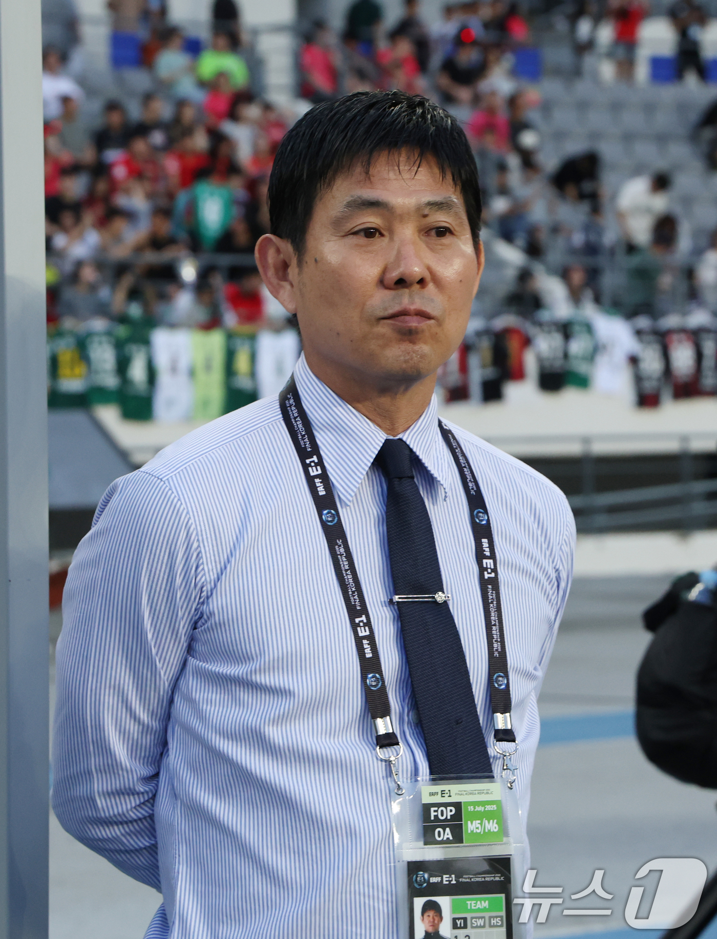 (용인=뉴스1) 김영운 기자 = 모리야스 하지메 일본 축구 국가대표팀 감독이 15일 오후 경기 용인시 처인구 용인미르스타디움에서 열린 2025 동아시아축구연맹(EAFF) E-1 챔 …