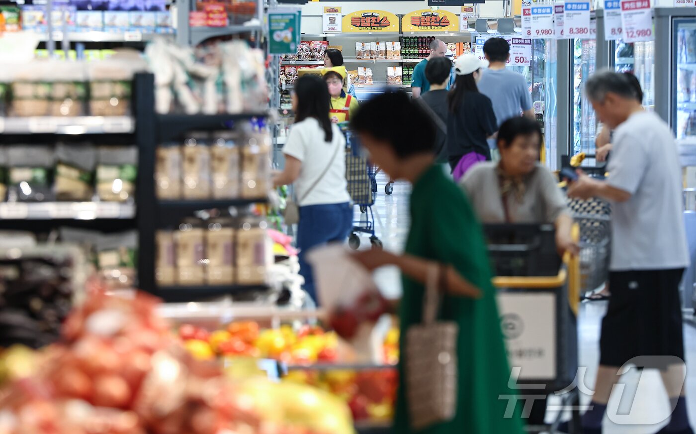 본문 이미지 -  서울 시내 대형마트에서 시민들이 장을 보는 모습. 2025.7.16/뉴스1 ⓒ News1 김도우 기자