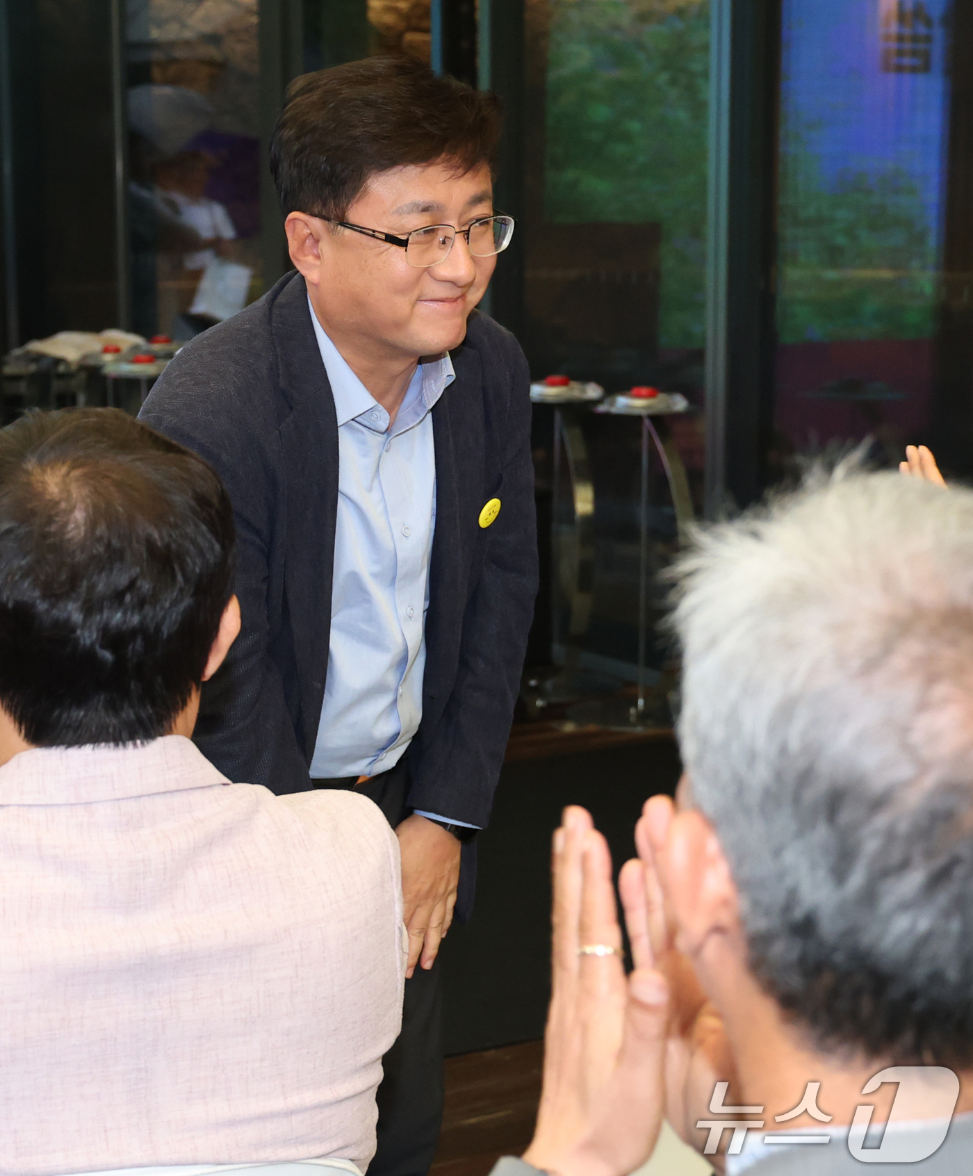 (서울=뉴스1) 권현진 기자 = 김성환 환경부 장관후보자가 16일 오후 노원구 수락산 동막골 자연휴양림에서 열린 ‘수락 휴’ 개장식에 참석해 인사를 하고 있다. 2025.7.16/ …