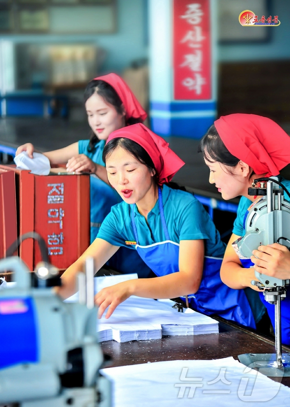 (평양 노동신문=뉴스1) = 북한 노동당 기관지 노동신문은 17일 평양어린이옷공장 여성노동자들이 "서로의 창조적 지혜를 합쳐가며 증산절약의 방도를 탐구하고 있다"고 선전했다. [국 …