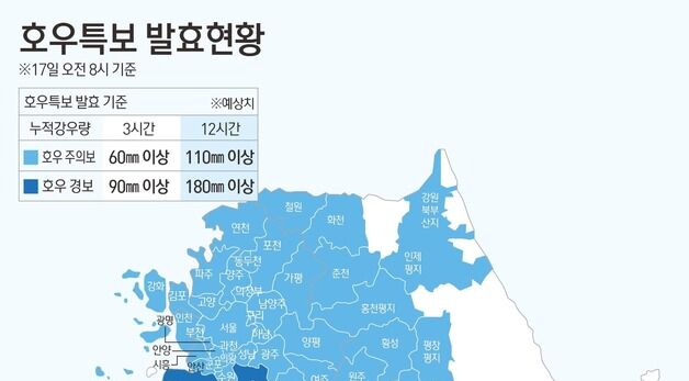 [그래픽] 호우특보 발효현황