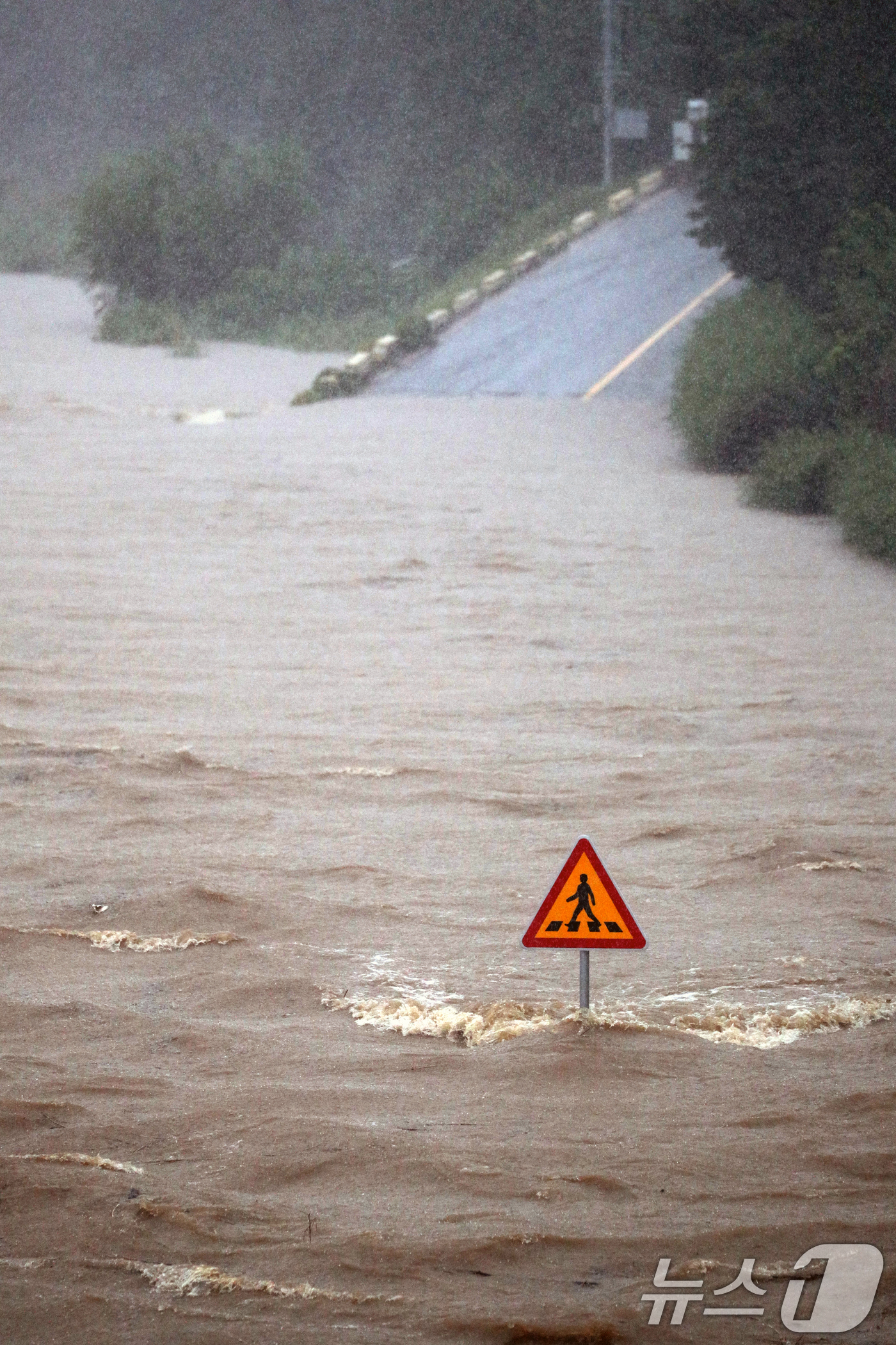 (청주=뉴스1) 김용빈 기자 = 17일 충북 청주시 무심천 하상도로가 빗물에 잠겨있다. 밤사이 청주에는 230mm가 넘는 폭우가 내렸다. 2025.7.17/뉴스1
