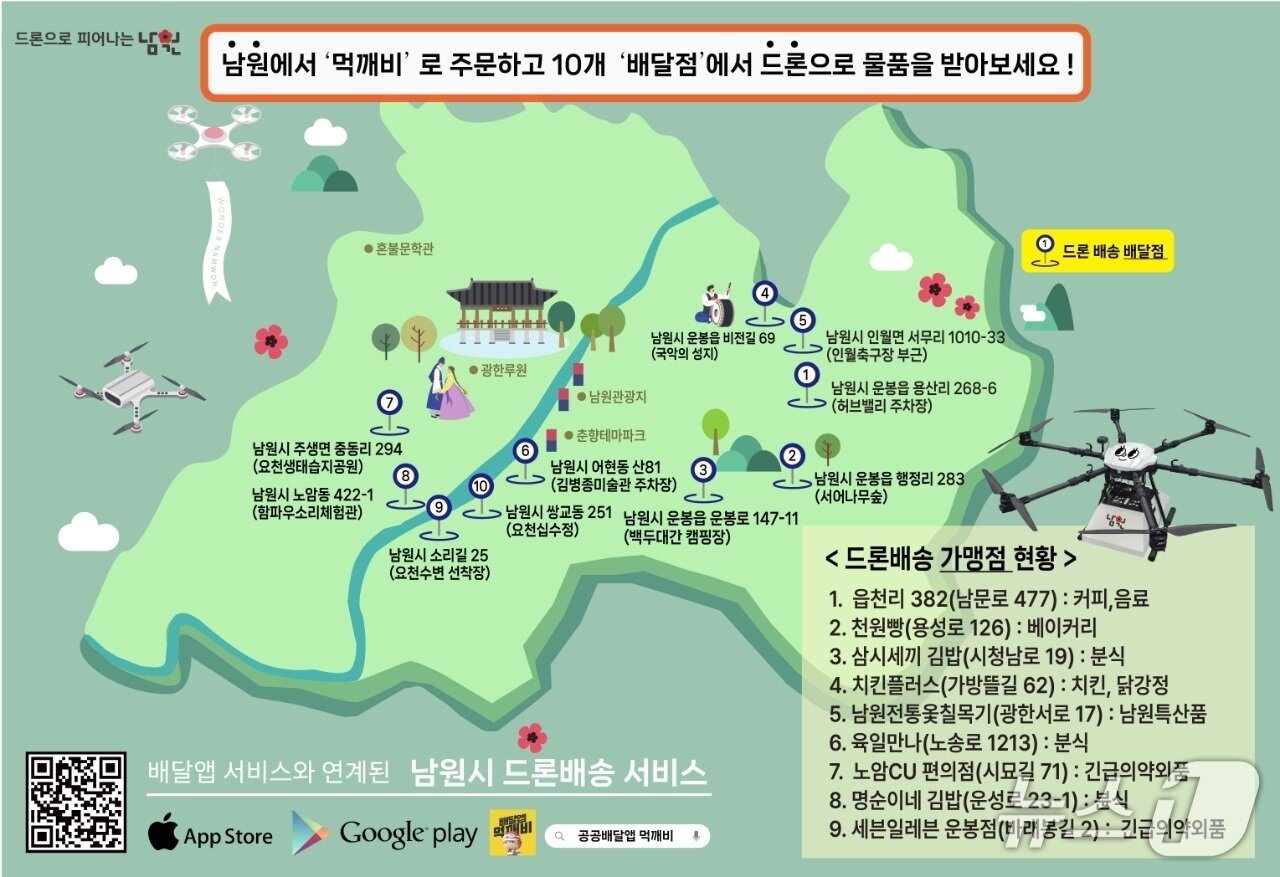 본문 이미지 - 전북 남원시의 드론배송 가맹점 현황 지도.&#40;남원시 제공. 재판매 및 DB금지&#41;/뉴스1 