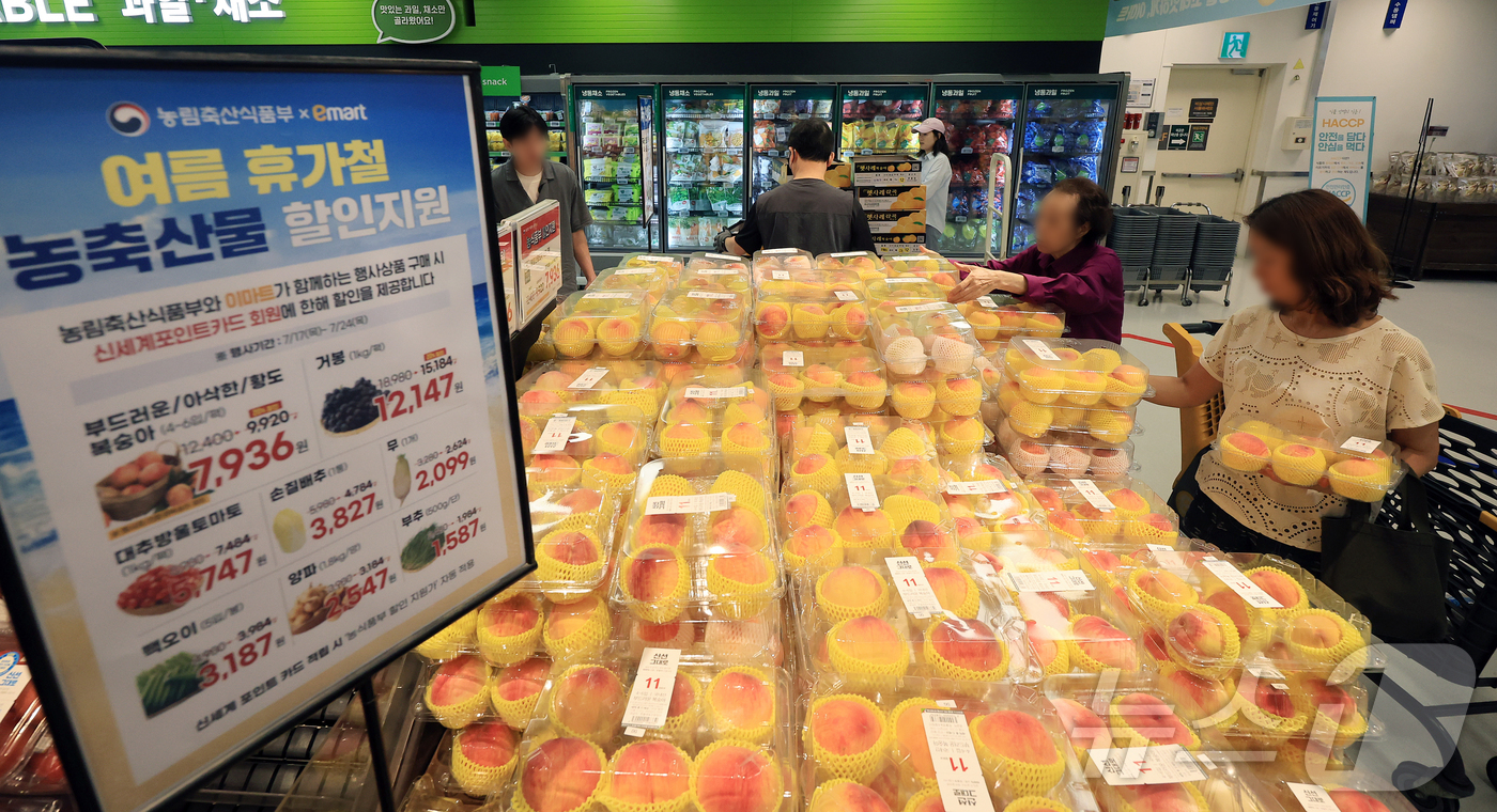 (서울=뉴스1) 김진환 기자 = 이마트·홈플러스·롯데마트 등 대형마트 3사가 농림축산식품부와 함께 17일부터 채소·과일 등 농축산물 가격을 최대 63%까지 할인하는 '농할 행사'를 …