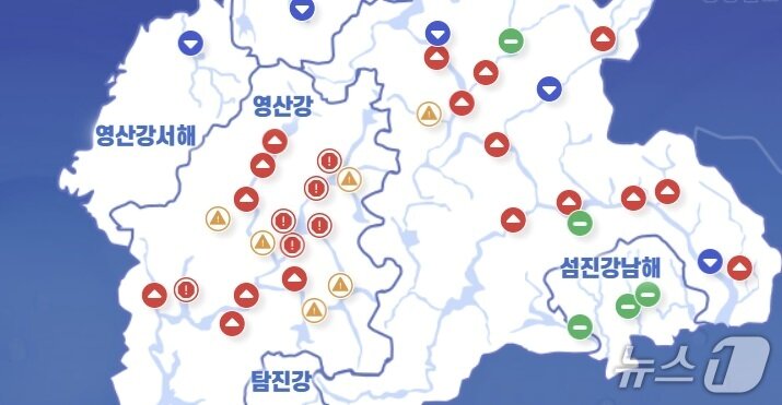본문 이미지 - 17일 오후 5시 기준 영산강 홍수 통제 상황.