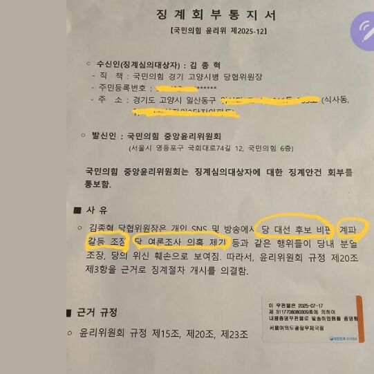 국힘 윤리위, 김종혁 징계절차 개시…대선후보 비방, 계파갈등 조성 이유