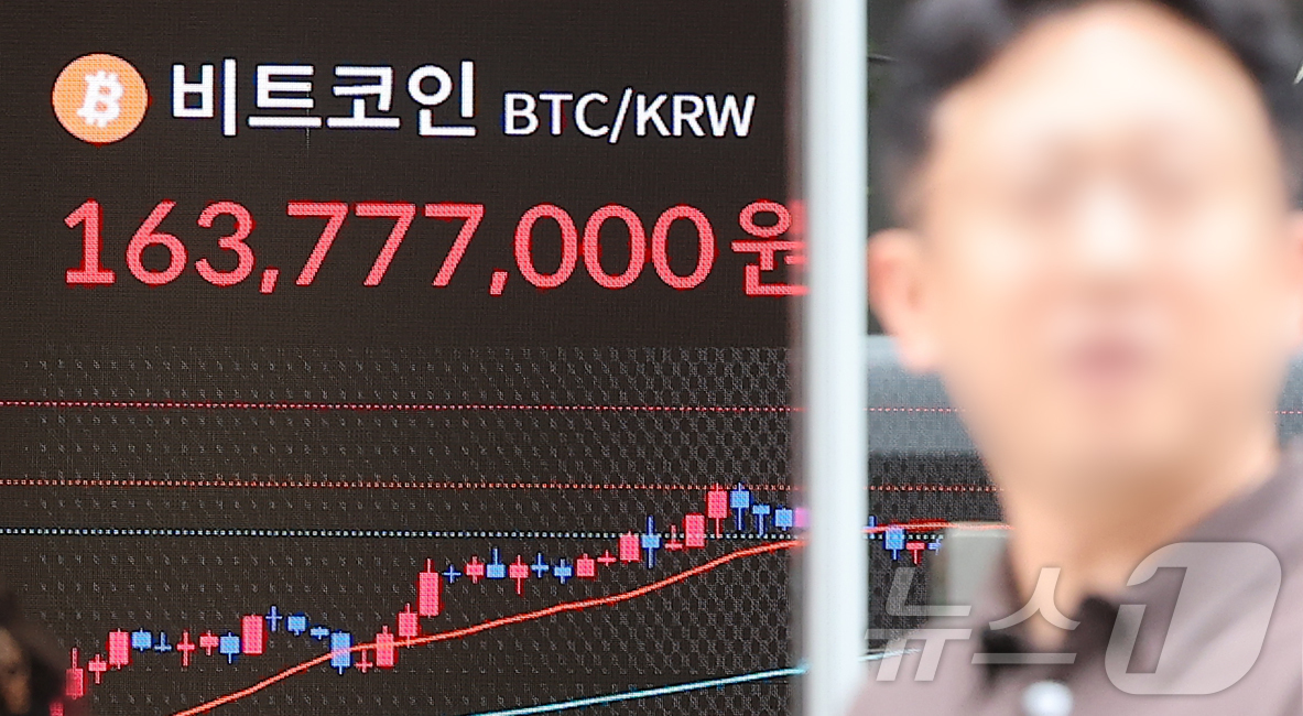 (서울=뉴스1) 김진환 기자 = 18일 오후 서울 강남구 서초구 빗썸라운지 강남본점 전광판에 비트코인 거래 가격이 표시되고 있다. 비트코인은 가상화폐 3개 법안이 미 하원을 통과하 …