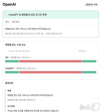 본문 이미지 - 오픈AI 상태페이지 갈무리