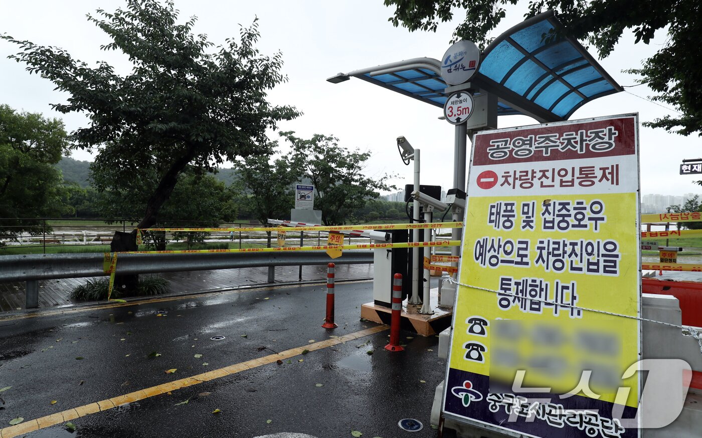 본문 이미지 - 19일 내린 폭우로 울산시 중구 태화강국가정원 공영주차장 진입이 제한되고 있다. 2025.7.19/뉴스1 ⓒ News1 조민주 기자