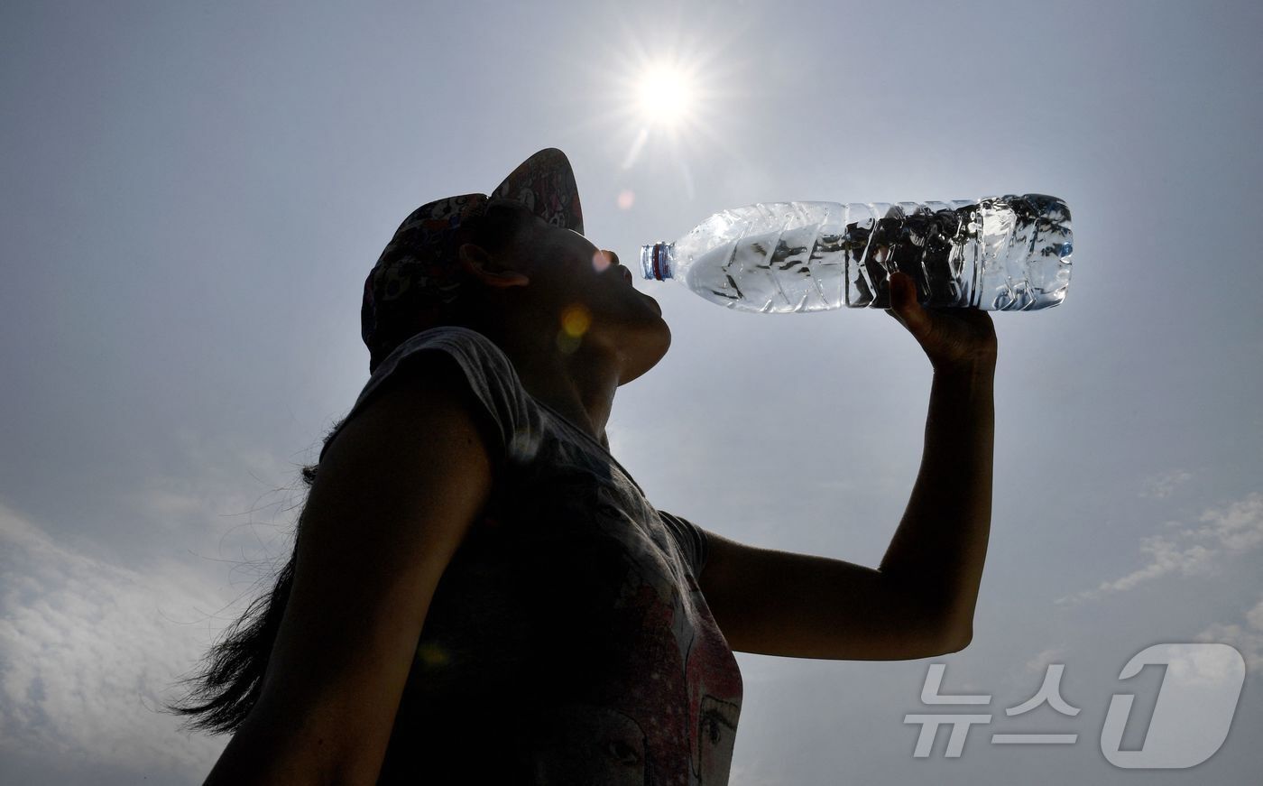 본문 이미지 - 프랑스 서부 캥페르에서 한 여성이 갈증으로 물을 마시는 모습.ⓒ AFP=뉴스1