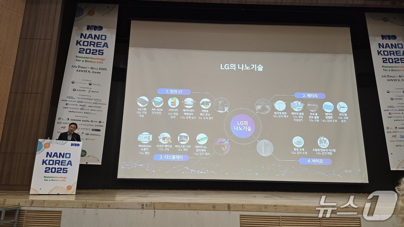 본문 이미지 - 정수화 LG전자 부사장이 2일 고양 킨텍스에서 개막한 '나노코리아 2025'에서 발표를 진행하는 모습이다./뉴스1 ⓒ News1 윤주영 기자
