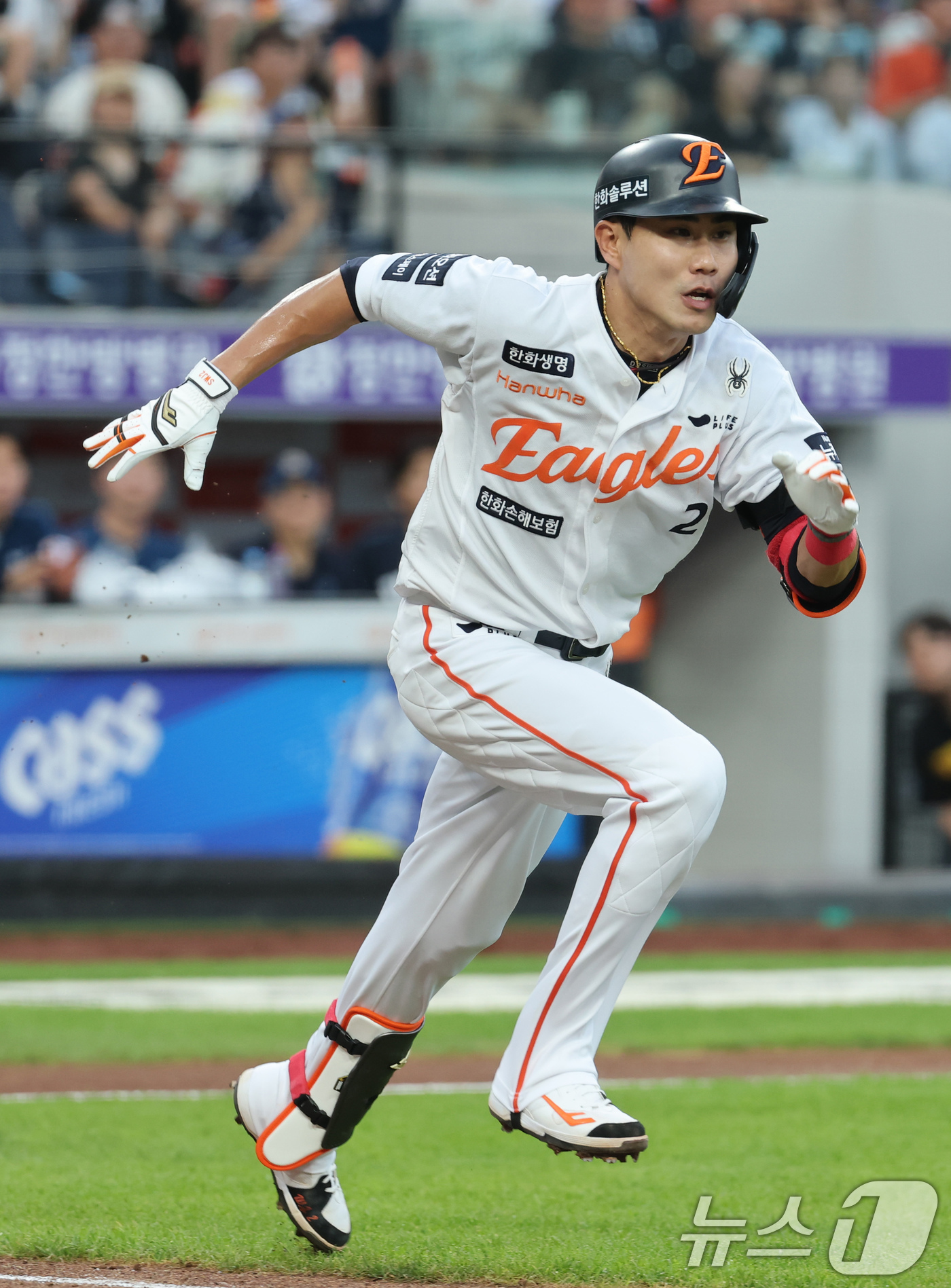 (대전=뉴스1) 김기태 기자 = 2일 오후 대전한화생명 볼파크에서 열린 프로야구 '2025 신한 SOL뱅크 KBO 리그' 한화 이글스와 NC 다이노스 경기에서 3회말 2사 한화 심 …