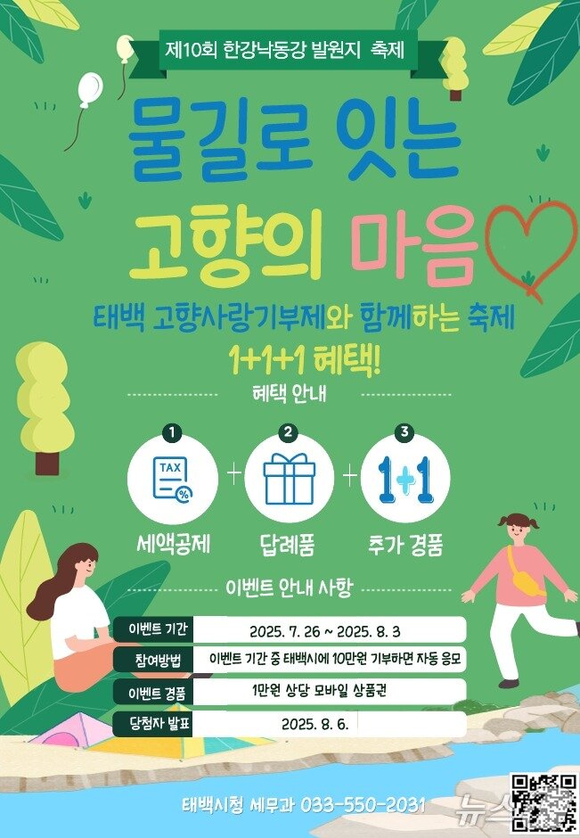 본문 이미지 - 제10회 한강·낙동강발원지축제 기간 강원 태백시 고향사랑기부제 이벤트 포스터. (태백시 제공. 재판매 및 DB금지) 2025.7.21/뉴스1