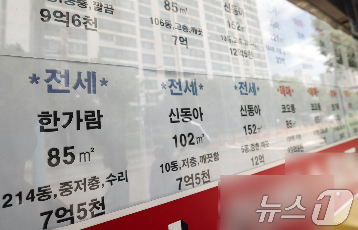 본문 이미지 - 서울 용산구의 한 공인중개사사무소에 아파트 전세 매물 시세가 게시돼 있다. /뉴스1 ⓒ News1 오대일 기자