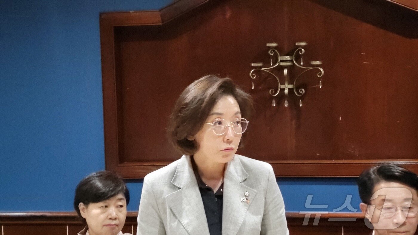 본문 이미지 - 22일&#40;현지시간&#41; 한미의원연맹 방미단 공동단장인 나경원 국민의힘 의원이 워싱턴DC 인근 버지니아주 애넌데일에서 한국 기자들과 만나 방미 의의와 성과를 설명하고 있다. ⓒ News1 류정민 특파원