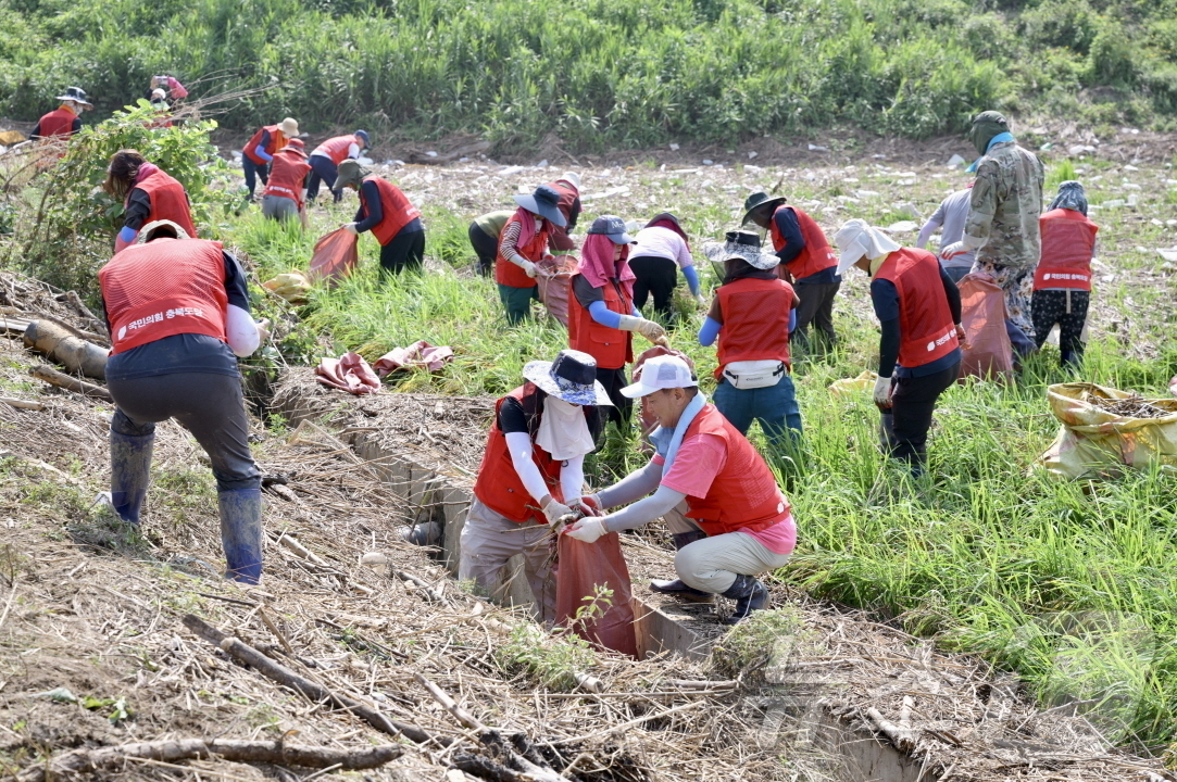 (공주=뉴스1) 이동원 기자 = 공주시는 공주시자원봉사센터와 협력하여 24일 사곡면 화월리, 호계리, 해월리 일대 수해 피해 현장에서 대규모 자원봉사활동을 전개했다. 이번 활동에는 …