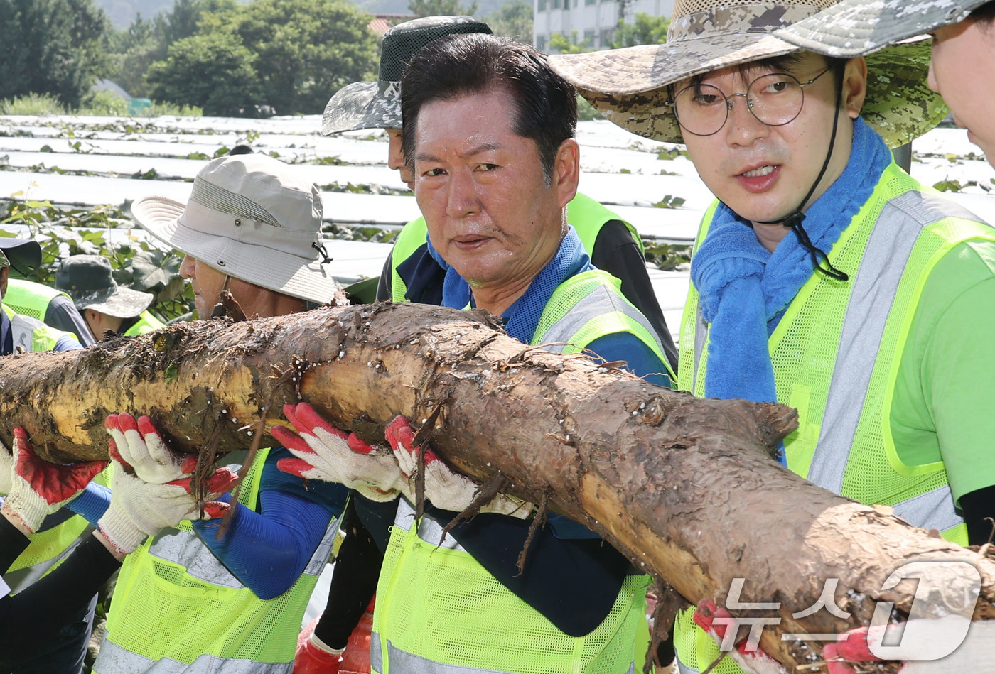 (가평=뉴스1) 이광호 기자 = 정청래 더불어민주당 당대표 후보와 의원들이 24일 오전 경기도 가평군 조종면 수해 피해 현장을 찾아 복구 지원활동을 하고 있다.   2025.7.2 …