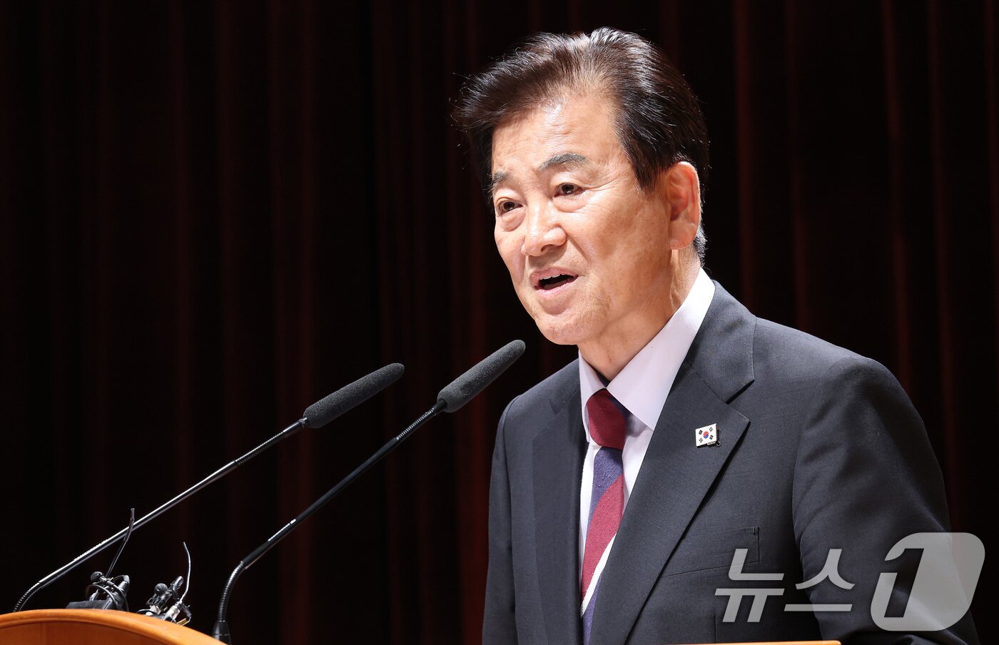 본문 이미지 - 정동영 통일부 장관이 25일 오후 서울 종로구 정부서울청사에서 열린 제44대 정동영 통일부 장관 취임식에서 취임사를 하고 있다. 2025.7.25/뉴스1 ⓒ News1 임세영 기자