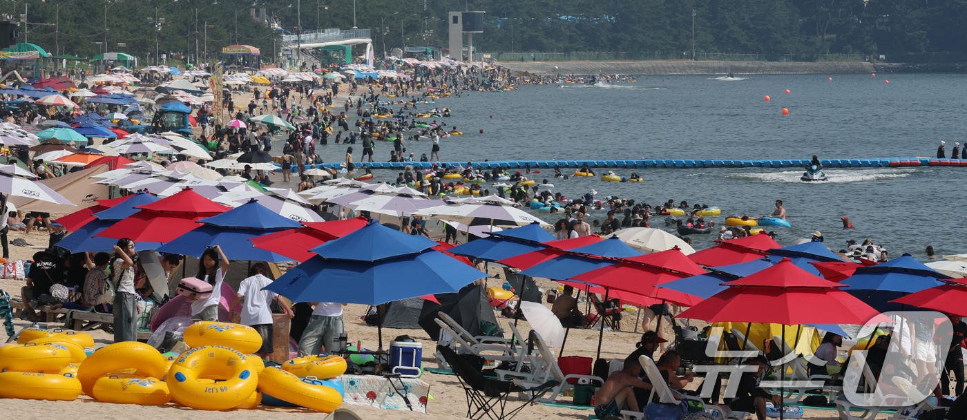 (보령=뉴스1) 김기태 기자 = 본격적인 휴가철을 맞아 26일 충남 보령 대천해수욕장에서 관광객들이 즐거운 시간을 보내고 있다.  2025.7.26/뉴스1