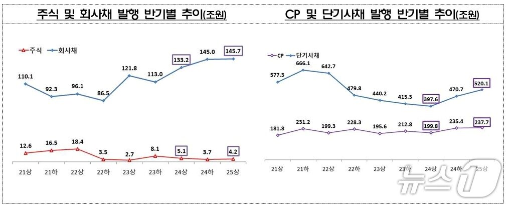 본문 이미지 - 2025년 상반기 기업의 직접금융 조달실적/사진제공=금융감독원
