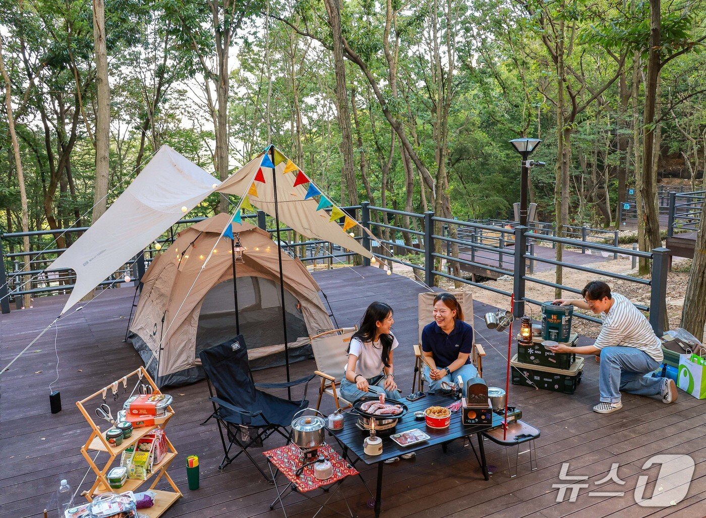 본문 이미지 - 성북동 숲속 야영장에서 방문객들이 캠핑을 즐기고 있다. (대전유성구 제공. 재판매 및 DB금지)2025.7.28/뉴스1