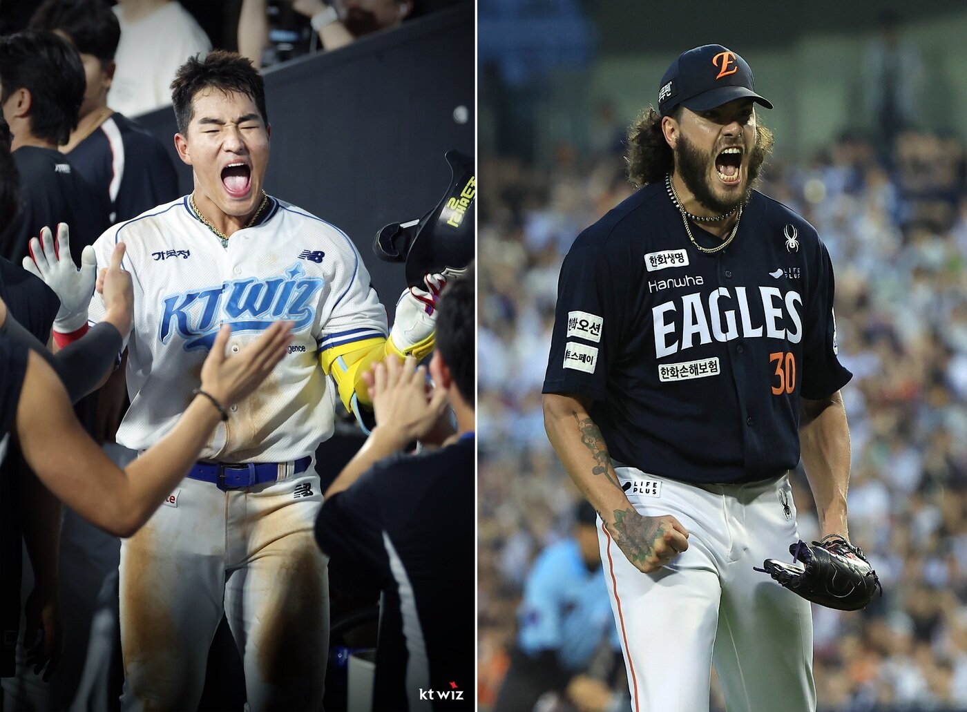 본문 이미지 - 올 시즌 MVP 후보로 거론되는 안현민(KT)과 코디 폰세(한화). (KT 제공, 뉴스1 DB)