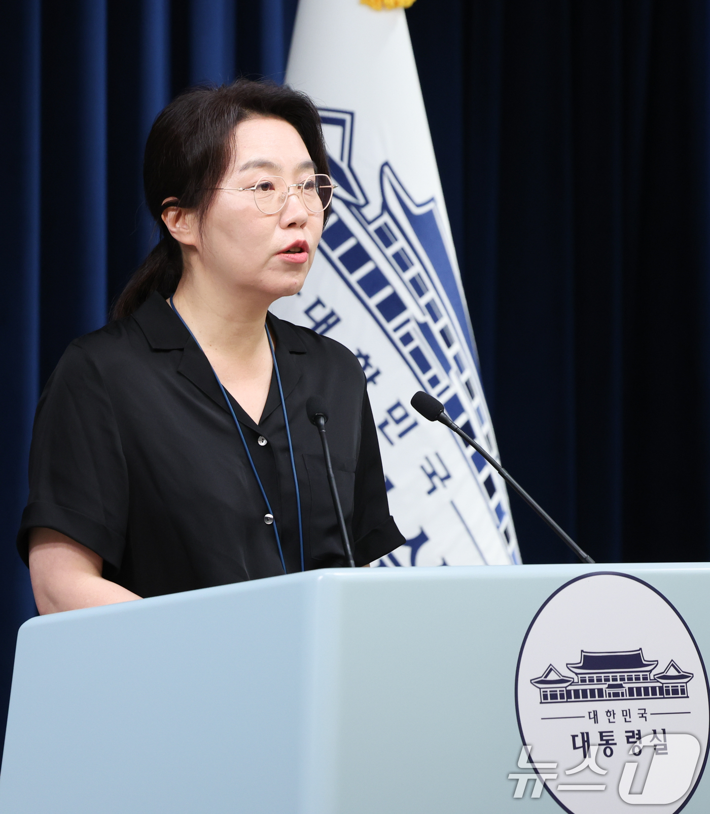 (서울=뉴스1) 허경 기자 = 강유정 대통령실 대변인이 29일 서울 용산 대통령실 청사에서 국무회의 관련 브리핑을 하고 있다. 2025.7.29/뉴스1