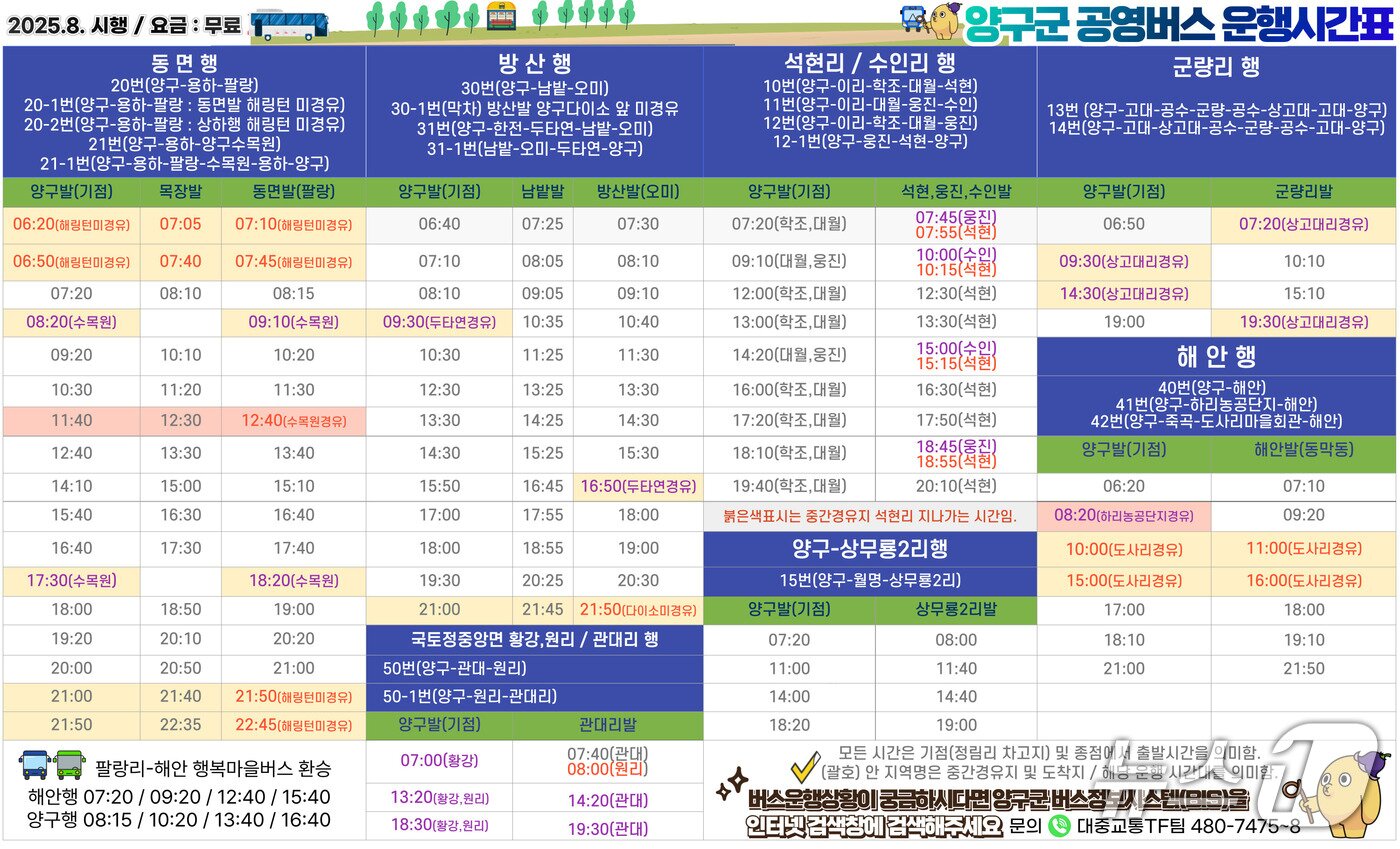 본문 이미지 - 양구군 관내버스 8월 최종 개편 시간표&#40;양구군 제공. 재판매 및 DB금지&#41;/뉴스1