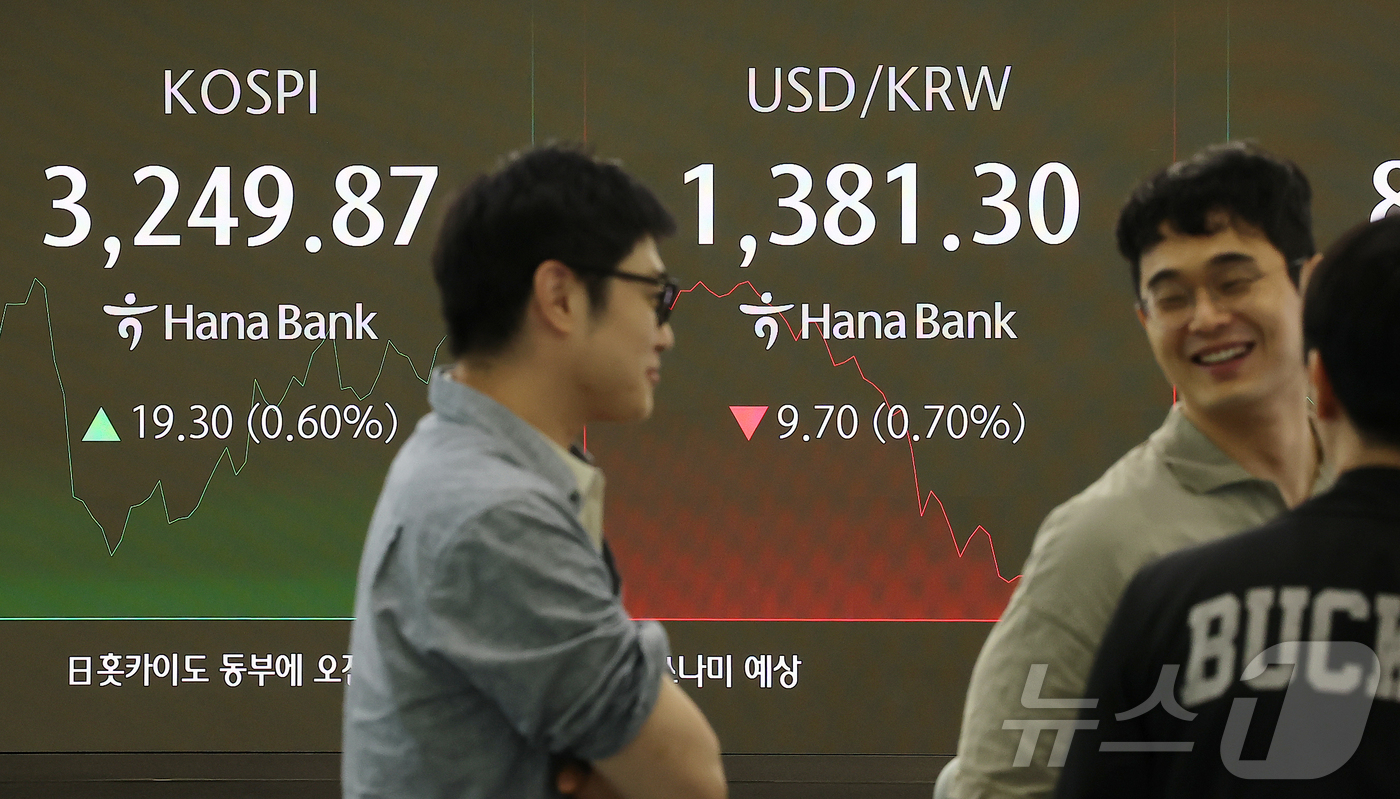(서울=뉴스1) 김진환 기자 = 코스피 지수가 4년 만에 최고치를 넘어서며 연일 기록을 경신하고 있는 30일 오전 서울 중구 하나은행 딜링룸 전광판에 개장 시황이 나오고 있다.이날 …