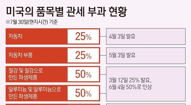 [그래픽] 미국의 품목별 관세 부과 현황