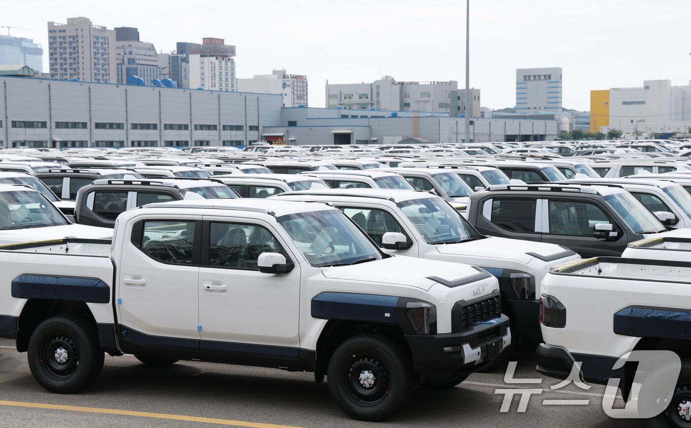 본문 이미지 - 경기 평택시 포승읍 평택항에 수출용 차량이 세워져 있는 모습. 2025.7.31/뉴스1 ⓒ News1 김영운 기자