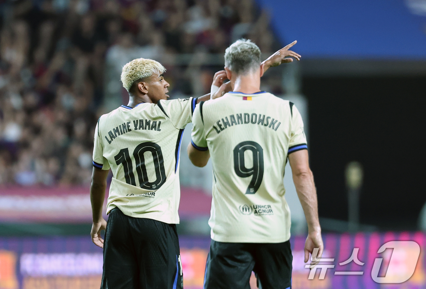 (서울=뉴스1) 이승배 기자 = 31일 서울 마포구 상암동 서울월드컵경기장에서 열린 ‘2025 FC바르셀로나 아시아투어’ FC서울과 FC바르셀로나의 경기,  FC바르셀로나 라민 야 …