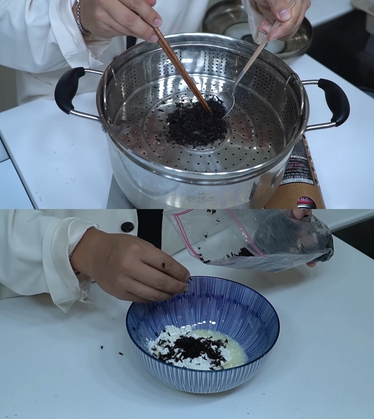 본문 이미지 - 러브버그를 찜기에 찌고, 부침가루에 버무리는 모습. &#40;&#39;헌터퐝&#39;&#41;