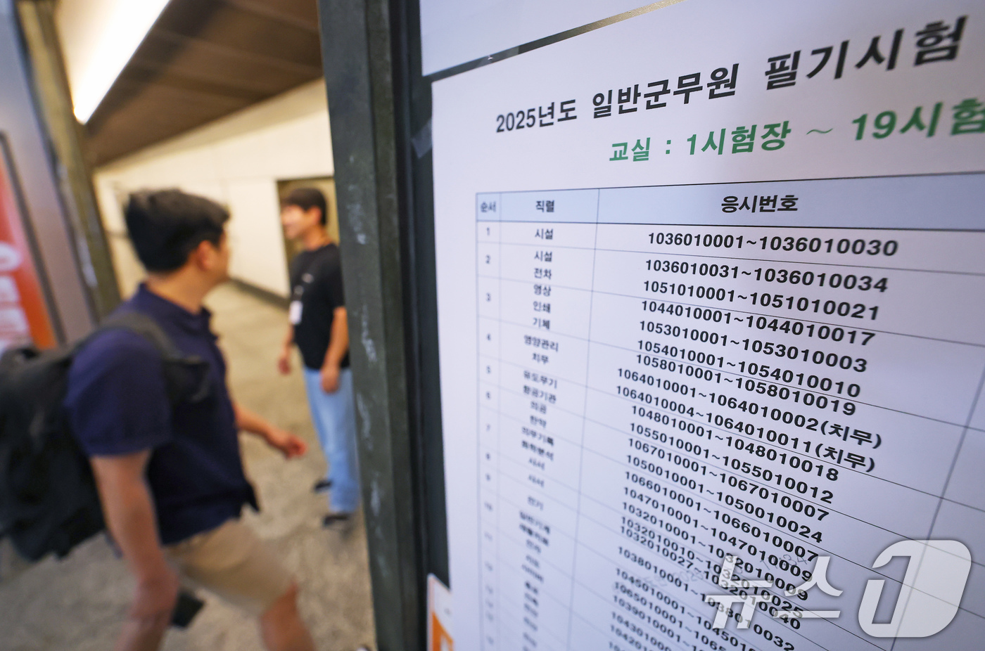 (서울=뉴스1) 장수영 기자 = 국방부와 각 군 본부에서 주관하는 2025년도 군무원 채용 필기시험일인 5일 서울 성북구 서경대에 마련된 시험장으로 응시자가 들어가고 있다.올해 군 …