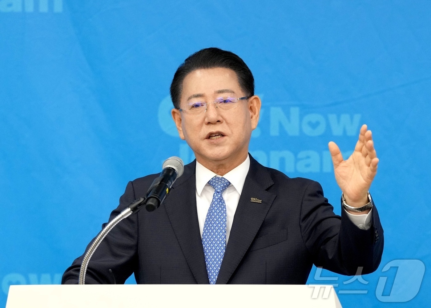 (순천=뉴스1) 김동수 기자 = 김영록 전남도지사가 8일 전남 순천 에코그라드호텔에서 열린 '민선 8기 3주년 동부권 언론사 기자회견'에서 발언을 하고 있다.(전남도 제공. 재판매 …