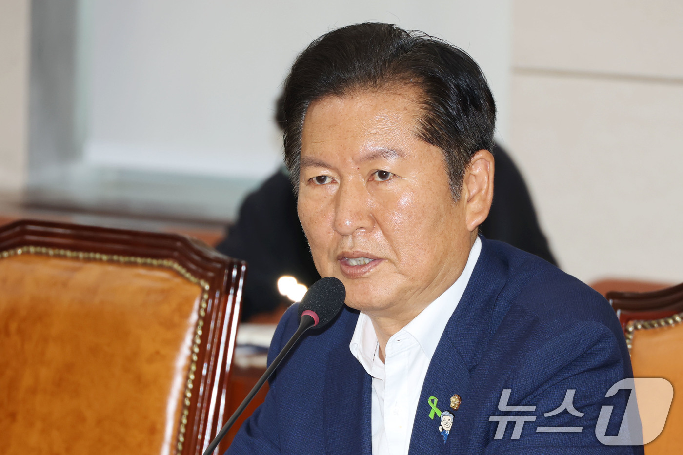 (서울=뉴스1) 이광호 기자 = 정청래 더불어민주당 의원이 8일 오후 서울 여의도 국회에서 열린 국방위원회 전체회의에서 인사말을 하고 있다. 2025.7.8/뉴스1