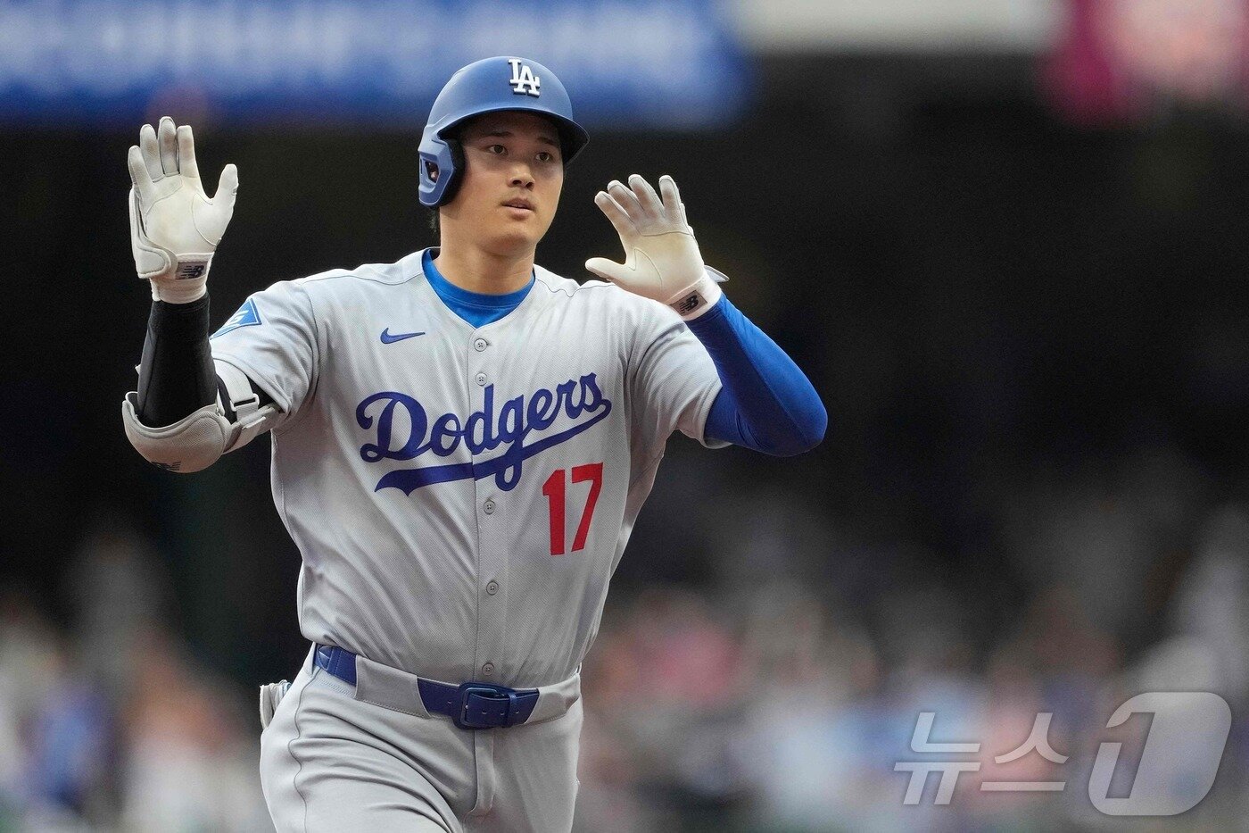 본문 이미지 - 오타니 쇼헤이는 9일&#40;한국시간&#41; 열린 2025 메이저리그 밀워키 브루어스전에서 1회초 시즌 31호 솔로포를 터뜨려 LA 다저스 선수의 전반기 최다 홈런 기록을 경신했다. ⓒ AFP=뉴스1