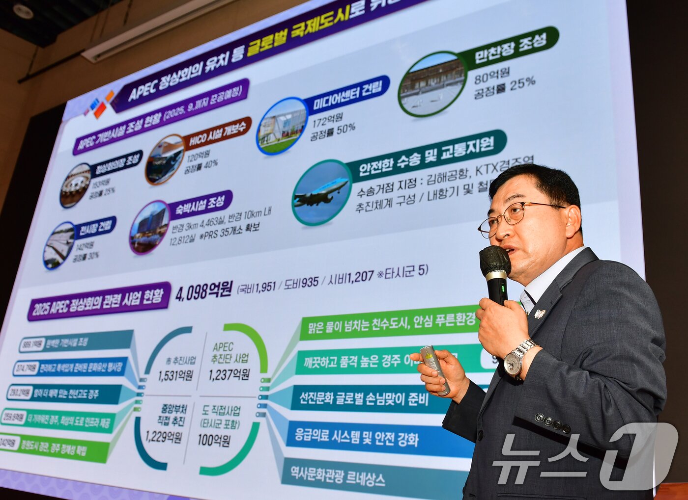 본문 이미지 - 주낙영 경북 경주시장이 9일 오전 시청 알천홀에서 열린 민선 8기 3주년 기자회견에서 3개월 앞으로 다가온 &#39;APEC 2025 정상회의&#39; 준비 상황 등에 대한 설명을 하고 있다. 2025.7.9/뉴스1 ⓒ News1 최창호 기자