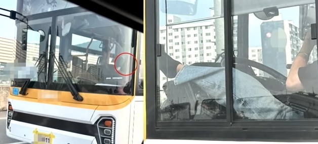 위태로운 버스…운전대에 발 올리고 이어폰 꽂고 운전한 기사[영상]