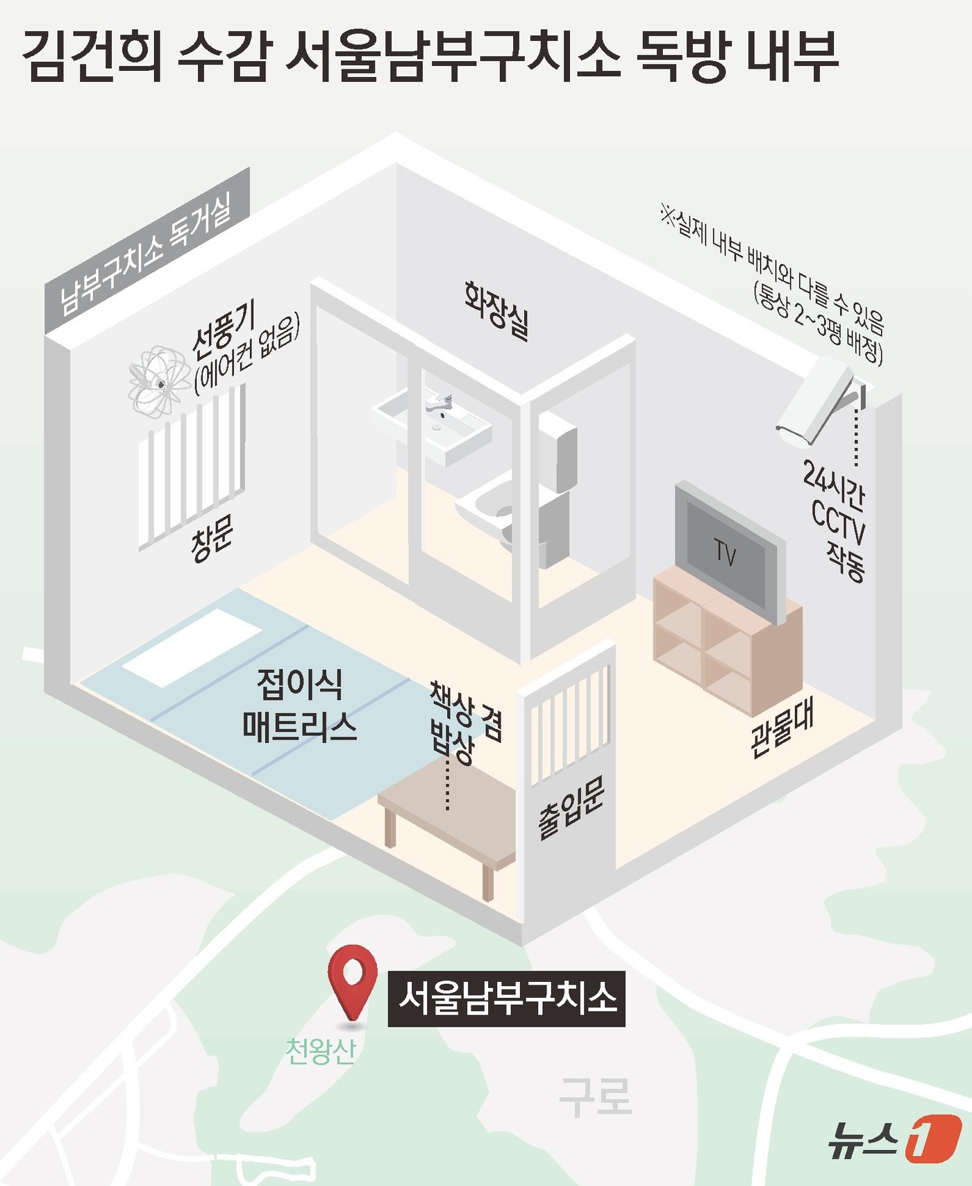 (서울=뉴스1) 윤주희 디자이너 = 서울남부구치소에서 법원의 영장심사 결과를 대기해왔던 김 여사는 13일 영장이 발부됨에 따라 절차에 따라 정식 수용될 예정이다.