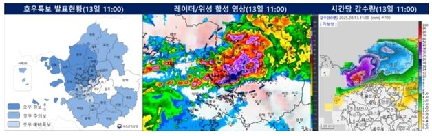 고양시 고봉동 시간당 50㎜ 강한 비…기상청 '호우재난문자' 발송