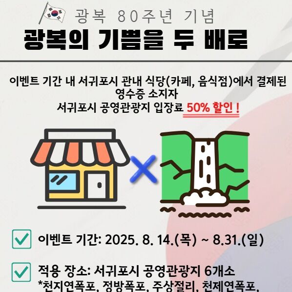 광복 80주년 기념, 서귀포 공영 관광지 '반값'
