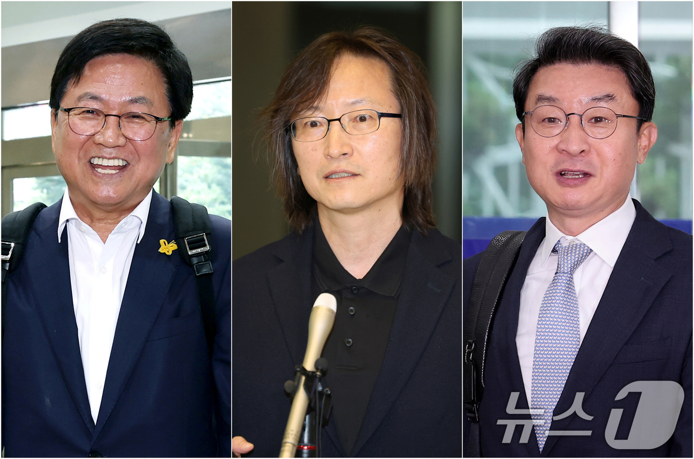 (서울=뉴스1) 김성진 장수영 권현진 기자 = 최교진 사회부총리 겸 교육부 장관 후보자(왼쪽부터), 주병기 공정거래위원장 후보자, 이억원 금융위원장 후보자가 각각 14일 오전 인사 …